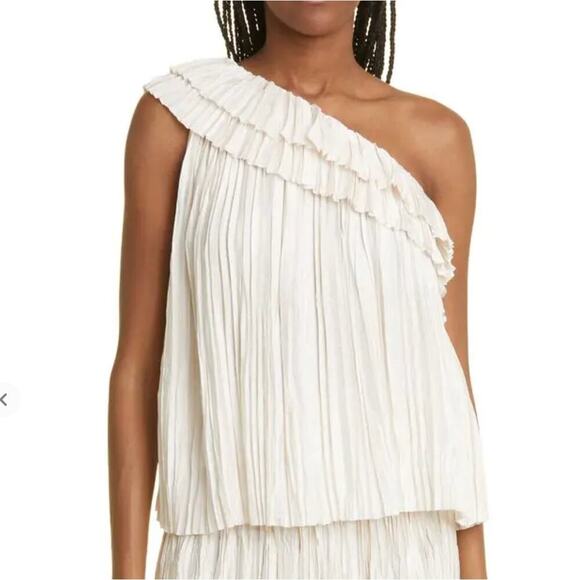 Ulla Johnson Ravenna One-Shoulder Pleated Ruffle Top Ivory Size 6 Blouse - Picture 1 of 13
